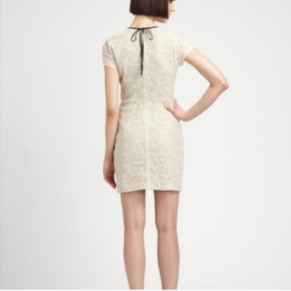 L'AGENCE Neutral Lace Rose Patterned Linen Blend Dress 8 - Picture 15 of 16